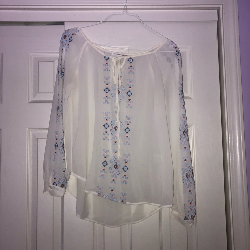 Aztec stitched, off white, blouse